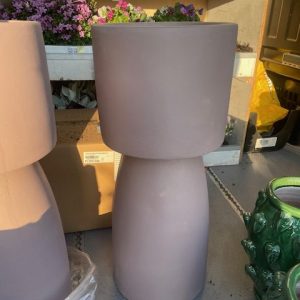 bruin taupe fiberstone aardewerk geglazuurd plant pot bloem vaas op voet, Ter Steege, voor vensterbank of op de grond, rond Ø24 x 61 hoog  cm. (op voorraad) V2