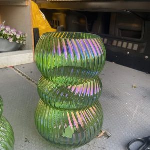 groen glas geblazen hand gevormd plant pot bloem vaas, Plume  windlicht doorzichtig, Vase Lucelle green, rond Ø 19,5 x 30 hoog cm. (op voorraad) V2
