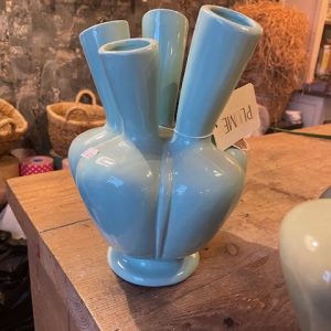Blauw aardewerk geglazuurd tulpen vaas met  meerdere openingen bloemen vaas  pot, Plume, Vase Talia blue, Hoogte 26 cm x Diepte 19 cm (op voorraad) V1