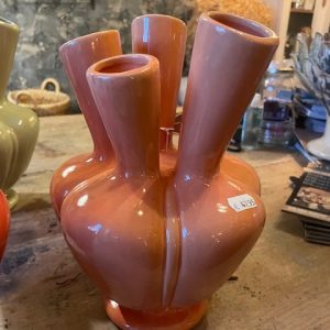 oranje geglazuurd aardewerk tulpen vaas met  meerdere openingen bloemen vaas / pot, Plume, Vase Talia orange, Hoogte 26 cm x Diepte 19 cm (op voorraad) V1