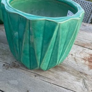 Blauw turquoise aardewerk plant pot / bloem vaas geglazuurd met motief, Duif international, Pot luke ocean, rond 25,5 cm x hoog 22 cm, voor binnen en buiten gaatje onderin  ( op voorraad ) V2
