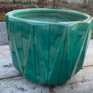 Blauw turquoise aardewerk plant pot / bloem vaas , Duif international, Pot luke ocean, rond 32,5 cm x hoog 25,5 cm, voor binnen voor buiten opening onderin ( op voorraad ) V2