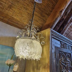 glas kristal transparant  met metalen basis compleet met metalen ophang armatuur, Lumiere, met 1 licht houder binnen  hand gemaakt  bijzonder Hanglamp kristal lamp Diameter: 30 cm. Hoogte: 50 cm. (op voorraad) v1