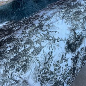 Crème groen met bomen opdruk effen andere kant, plaid, sprei, wand, kleed doek polyester en velours fluweel zacht, Essenza, Aurelie , 220x265 cm,  (op voorraad) V1