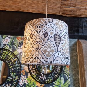 Beige bruin zand, cilinder lampenkap met mooi motief transparant, 33 cm hoog x 40 cm doorsnede, Diga Colmore, Shade sand on matt transparant, kan op een staande lamp en als hanglamp met een pendel (op voorraad) V2