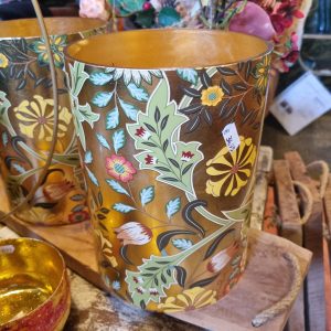 Oranje glas plant pot bloem vaas met bloemen en bladeren, vaas / pot / windlicht rond Ø 18 x 24 hoog cm. Ter Steege (op voorraad) V1