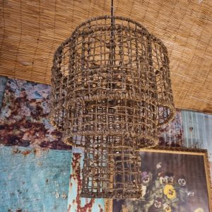bruin touw hanglamp, 55 cm hoog x 40 cm doorsnede, Expo digital, Rope hanging lamp (large), zwart ophang koort (op voorraad) V2
