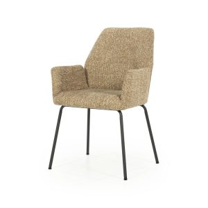 Geel mosterd, stof Donna, bureau/eetkamer stoel, breedte: 58 cm, diepte: 63 cm, zithoogte: 49 cm, armhoogte: 64 cm, totaalhoogte: 89 cm, Eleonora model Indy - mosterd met een zwart metaal onderstel, incl. korting  ( op Voorraad ) V4