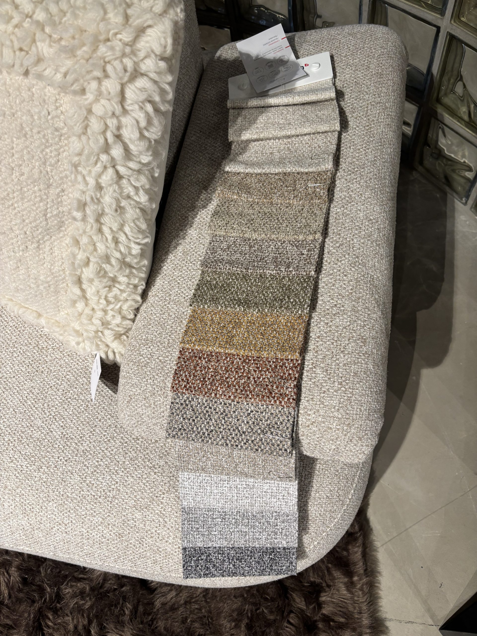 Beige, grijze, linnen, stof Cayenne-Shell, lengte: 305cm en 107cm diep, 3 elementen bank met vaste kussens,  model Emilia van Sevn  incl. 15% korting  V0 g - Afbeelding 5