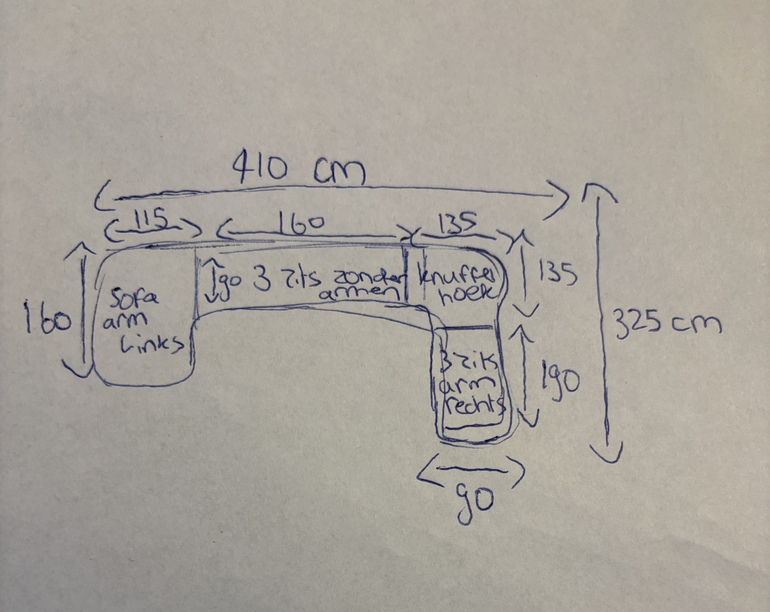 Beige, fluwelen stof met vleug, stof Panda Deluxe-Ivoor, lengte: 410cm en 325cm diep, 4 elementen bank met vaste kussens, model Ovie van Sevn incl. 15% korting V0 g - Afbeelding 9