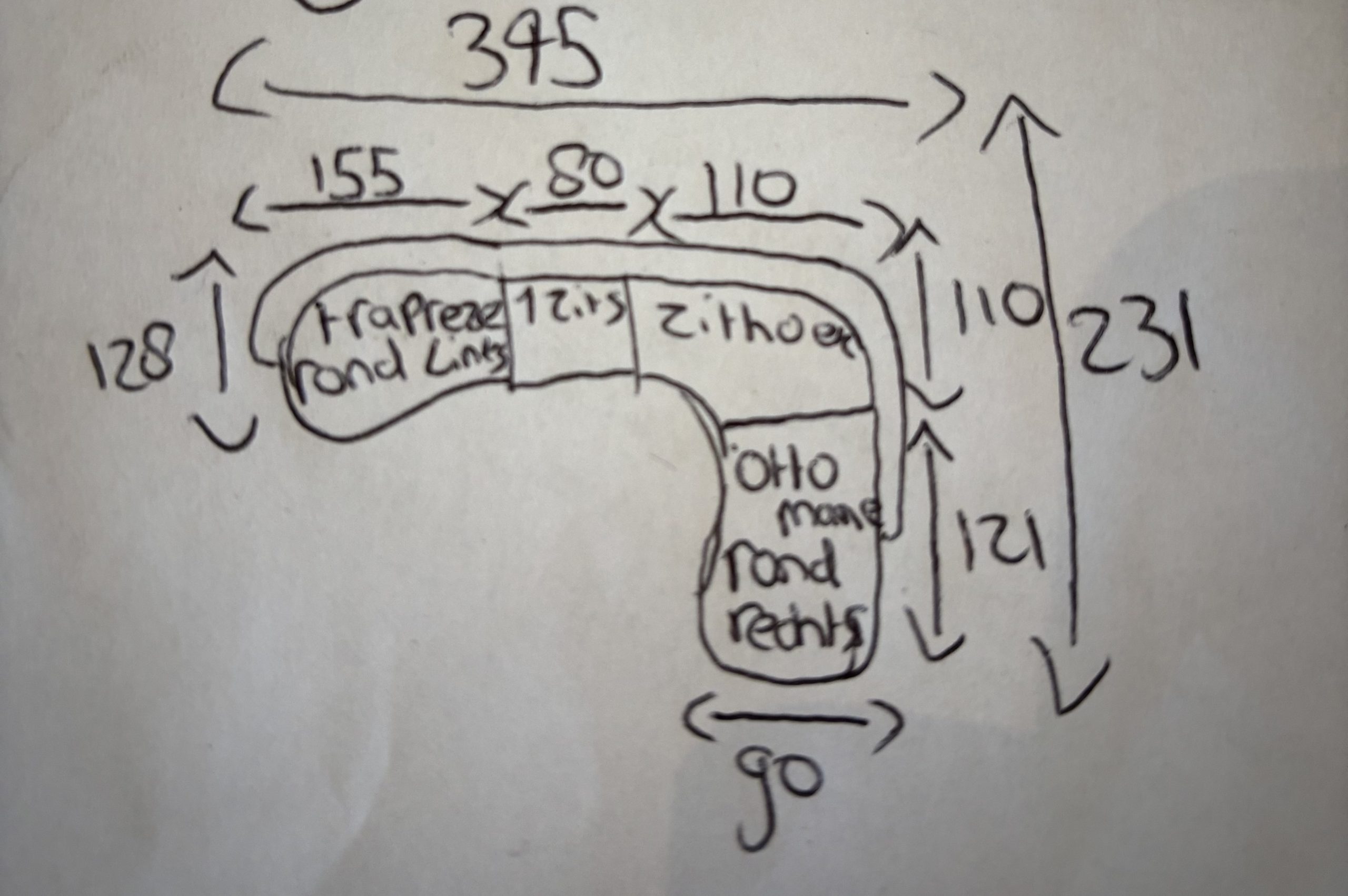 Beige, stof Leaf-Naturel, lengte links : 345cm en lengte rechts : 2.31 , 4 elementen bank met vaste kussens, model Diane van Sevn incl. 15% korting V0 g - Afbeelding 4