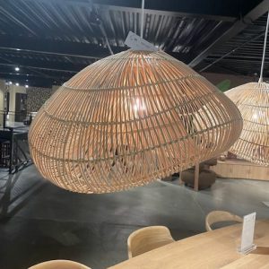Bruin naturel touw hanglamp/lamp 54 cm breed x 52,5 diep x 30,5 cm hoog, By Boo, Lunar - natural , compleet met wit ophang koord en plafond kap/dop (op voorraad) V2
