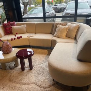 Beige, Linnen, stof B Lodge 110, lengte: 345cm en 231 diep, 4 elementen bank met vaste kussens,  model Diane van Sevn  incl. 15% korting  V0 g