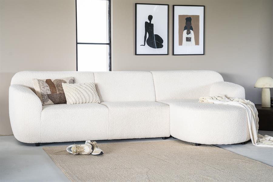 Beige, fluwelen stof met vleug, stof Panda Deluxe-Ivoor, lengte: 410cm en 325cm diep, 4 elementen bank met vaste kussens, model Ovie van Sevn incl. 15% korting V0 g - Afbeelding 5