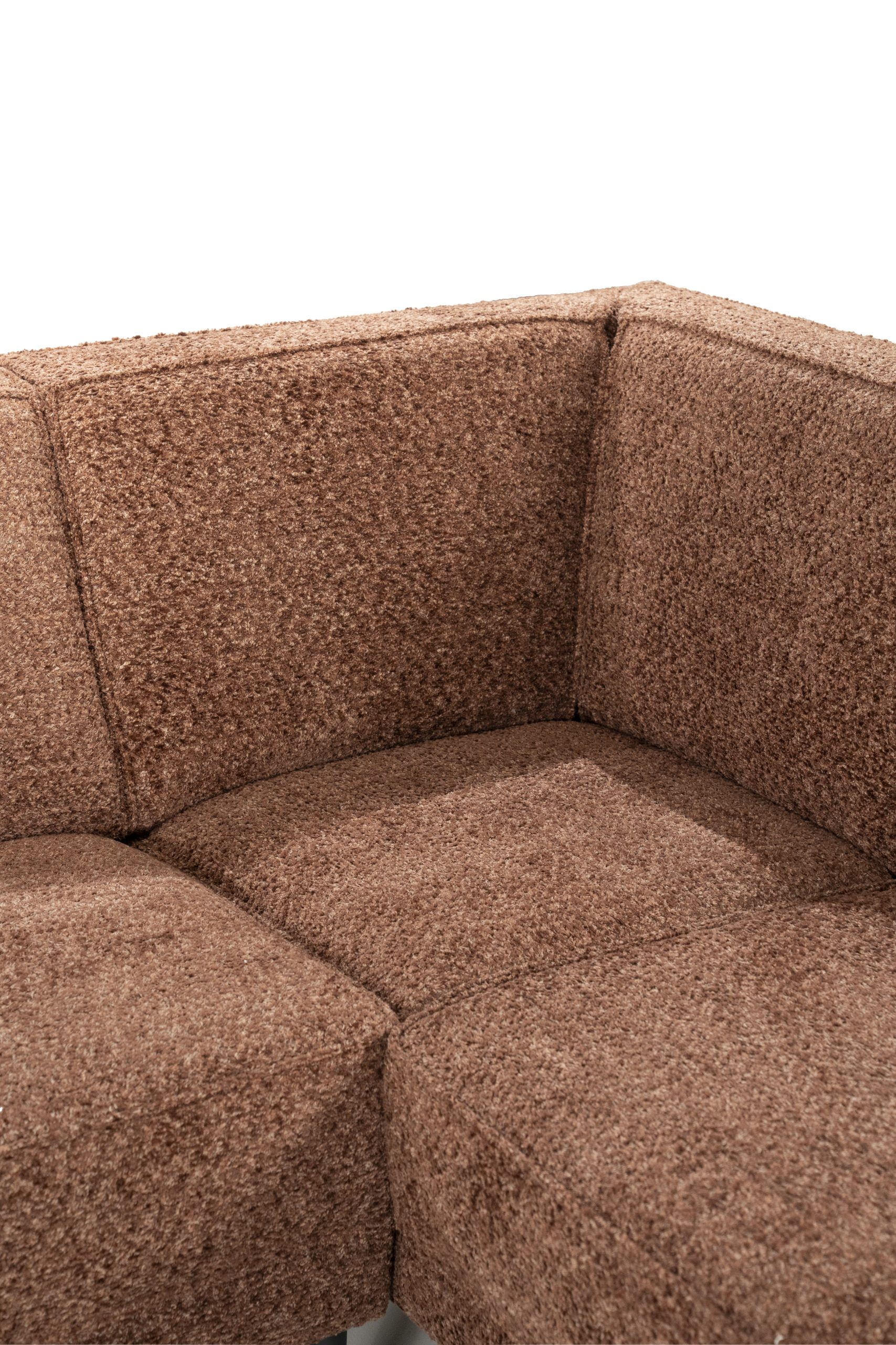 Bruin, roze, boucle stof, stofnaam: Venga- Hazel, 3 elementen bank met vaste kussens, totale afmeting, links: 267cm, rechts: lengte: 207, model Fleur van Sevn, incl. 15% korting, V0 g - Afbeelding 2