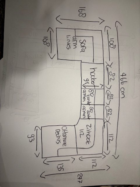 Beige, bruin, stof Venga- Liver en 1 element stof Doodle- Cacao, 6 elementen bank met vaste kussens, totale afmeting, links: 466cm, rechts: lengte: 247, model Ramona van Sevn, incl. 15% korting V0 - Afbeelding 8