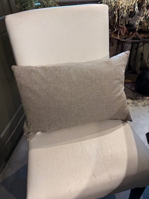 beige taupe zilver kussen 60x40 cm langwerpig, M.M Metamorphosis, glans met print de achterkant beige, incl. binnen kussen (op voorraad) V2 - Afbeelding 2