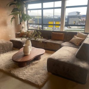 Bruin, stof Aphrodite-Mocca, links lengte: 245, en rechts lengte: 383 cm, 4 elementen bank met vaste kussens, model Amarillo van Sevn, incl. 15% korting V0