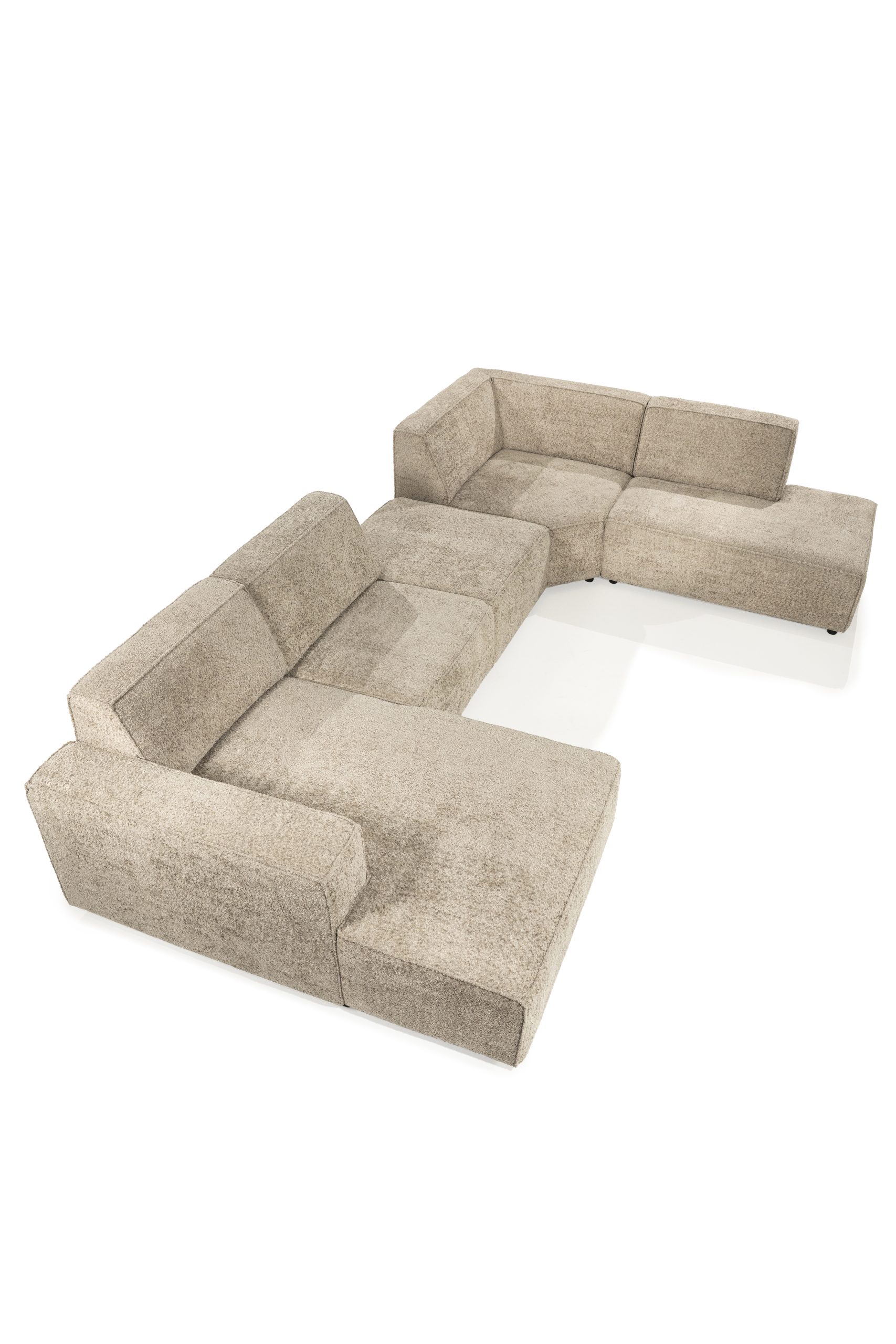 Beige, bruin, stof Venga- Liver en 1 element stof Doodle- Cacao, 6 elementen bank met vaste kussens, totale afmeting, links: 466cm, rechts: lengte: 247, model Ramona van Sevn, incl. 15% korting V0 - Afbeelding 4