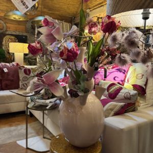 Beige metaal glans, Hoogendam, tulpen vaas,  Ø30x64 cm. (op voorraad) V1