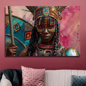 Roze blauw foto achter glas schilderij met 3D reliëf, Ter halle, Afrikaanse vrouw , Breed :120 Hoog 80 cm. inclusief de ophang armaturen ( op voorraad ) v1