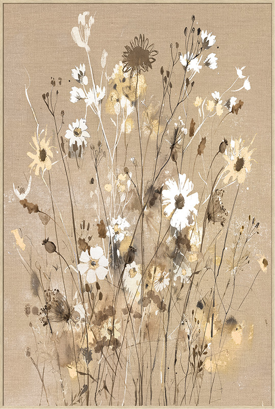 Beige canvas met handgeschilderde bloemen in lijst, Ter halle, Canvas incl. lijst Handgeschilderd 'Bloemetjes' , Breed :80 Hoog 120 cm. inclusief de ophang armaturen ( op voorraad ) v1 - Afbeelding 2