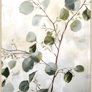 Groen wit canvas met handgeschilderde tak in lijst, Ter halle, Canvas incl. lijst Handgeschilderd 'Takje , Breed :60 Hoog 80 cm. inclusief de ophang armaturen ( op voorraad ) v1