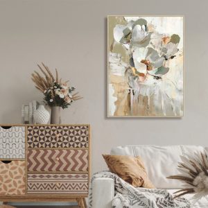 Wit canvas met handgeschilderde bloemen in lijst, Ter Halle, Canvas incl. lijst Handgeschilderd 'Witte bloemen' , Breed :60 Hoog 80 cm. inclusief de ophang armaturen ( op voorraad ) v1