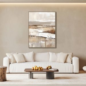 Beige wit zand canvas met handgeschilderd uitzicht in lijst, Ter Halle, Canvas incl. lijst Handgeschilderd 'Uitzicht' , Breed :60 Hoog 80 cm. inclusief de ophang armaturen ( op voorraad ) v1