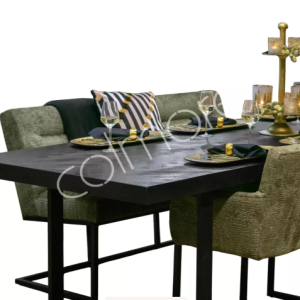 Groen fluweel eetkamer bank met capiton, (BxDxH): 160x65x87cm, Dining bench CABRIL Diga Colmore, met metalen poten, Kan ook als eetkamer stoel en als barbank besteld worden. V0