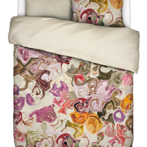 Crème roze groen oranje gemêleerd 100% katoen satijn, Essenza,, Isaline Duvet cover dekbed /hoes / overtrek, 240x220 cm, inclusief 2 kussenslopen 60x70, (voorraad) V1