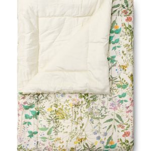 Crème groen met bloemen afdruk, plaid, sprei, wand, kleed, doek, 100% biologisch katoen satijn, Essenza, Augustina Vanille Sprei , 270x265 cm, (op voorraad) V1