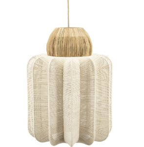 Bruin beige naturel touw hanglamp/lamp, Afmetingen (BxDxH): 38x38x52 cm, By Boo, Reb , compleet met ophang koord en witte plafond kap/dop (op voorraad) V2
