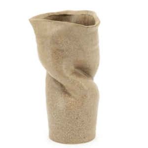 bruin beige aardewerk geglazuurd bloem vaas / pot, By Boo, Organische vorm, Songa large - brown  (BxDxH):20x20x35,5 cm ( OP VOORRAAD ) V2