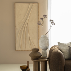 Beige gevouwen canvas doek schilderij met houten lijst, By boo, Veck 70x140 cm - beige, wanddoek kleed/ schilderij, Afmetingen (BxDxH): 70x4,9x140 cm ( op voorraad) V1