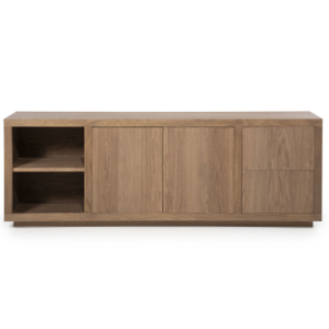 Bruin eikenhout dressoir tv meubel 2 deuren, 2 laden | Vakken: 45x40x27 cm van Eleonora genaamd , Dressoir Helsinki - lichtbruin, afmetingen (Bx Dx H): 200x42x70 cm (op voorraad) v1