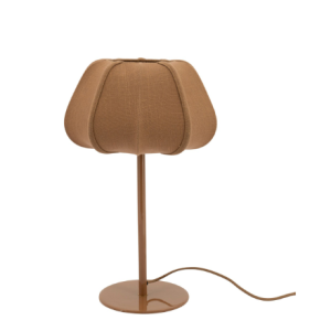 Bruin stof tafel / bureau lamp, By Boo, Sora - brown  bureau / tafel /  lamp staand, ijzeren onderstel en stoffen kap  (BxDxH): 30x30x46 cm ( op voorraad ) v1