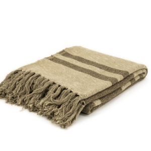 Bruin beige met strepen en franjes 100% katoen, plaid sprei 130x170 cm,  By Boo, Plaid Linje( op voorraad ) V4