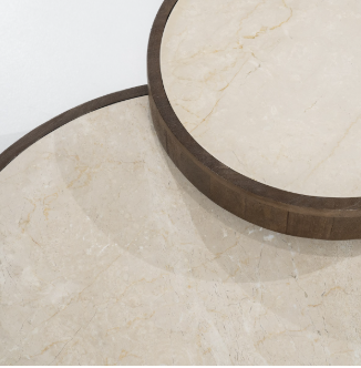 Bruin beige, gekleurd mango houten salon tafel met marmeren blad, Eleonora, genaamd hazel, salontafel set 2 delig ook los te verwerken draaien over elkaar heen salon / bijzet / plant tafel Afmetingen (BxDxH):55x55x40 cm en 79x79x30 cm (op voorraad) V1 - Afbeelding 3