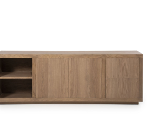 Bruin eikenhout dressoir tv meubel 2 deuren, 2 laden | Vakken: 45x40x27 cm van Eleonora genaamd , Dressoir Helsinki - lichtbruin, afmetingen (Bx Dx H): 200x42x70 cm (op voorraad) v1