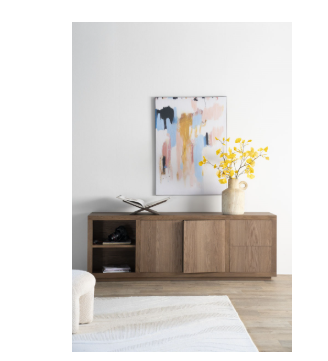 Bruin eikenhout dressoir tv meubel 2 deuren, 2 laden | Vakken: 45x40x27 cm van Eleonora genaamd , Dressoir Helsinki - lichtbruin, afmetingen (Bx Dx H): 200x42x70 cm (op voorraad) v1 - Afbeelding 3