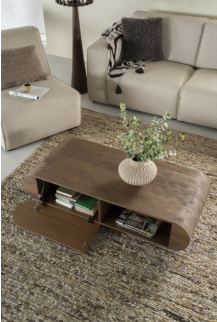 Bruin mango houten salon tafel met openslaande deurtjes, Eleonora, genaamd salontafel king, salon / bijzet / plant tafel Afmetingen (BxDxH):130x60x31 cm (op voorraad) V1 - Afbeelding 2
