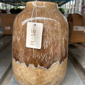 Bruin beige aardewerk geglazuurd bloemen vaas plant pot, Plume, Vase Norell Mocca, Hoogte 26 cm x Diepte 19 cm (op voorraad) V1