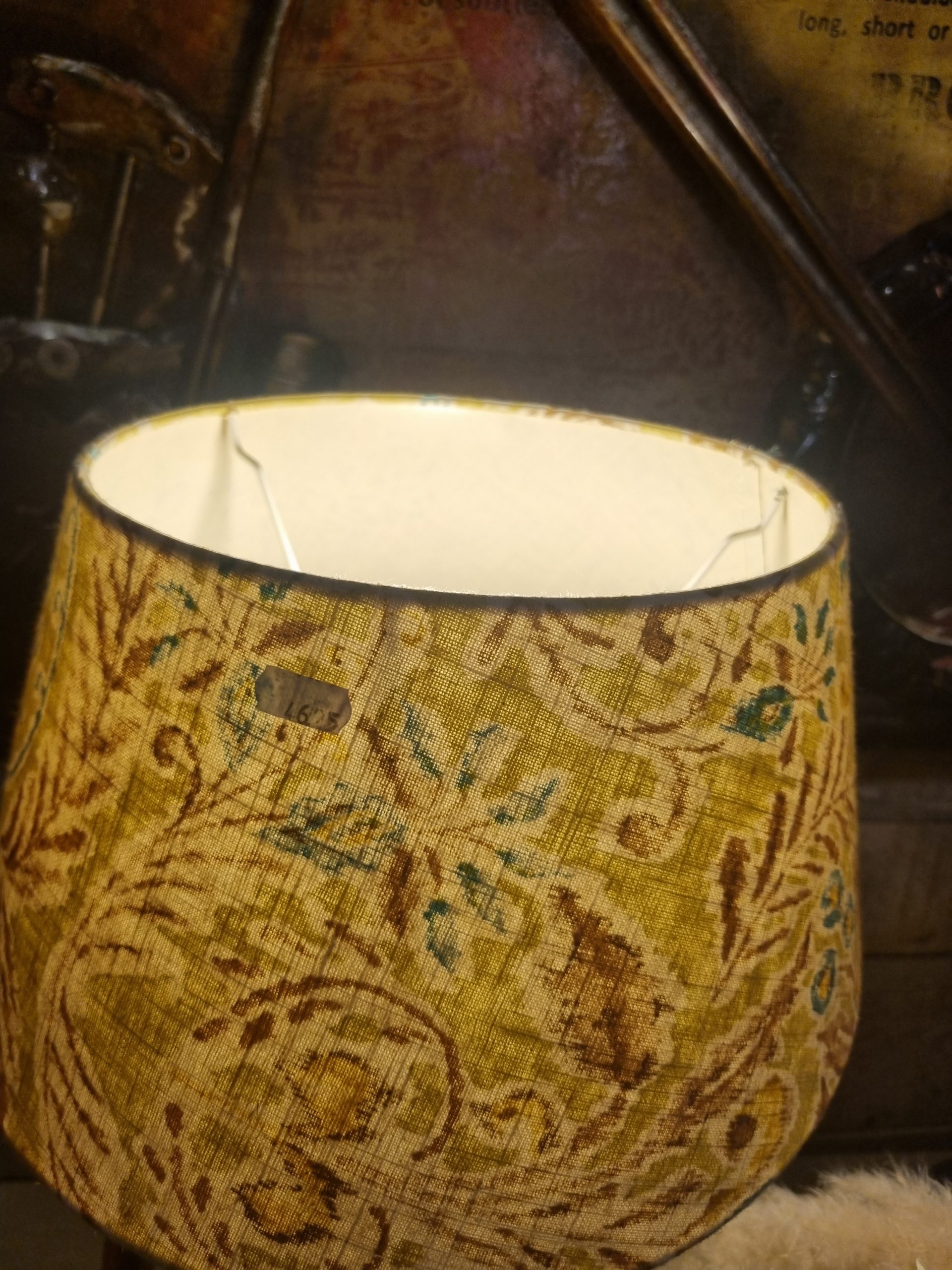 Geel oranje blauw linnen lampenkap, Light & Living, bedruk met bloemen / bladeren, voor op staande lampen voet, binnenkant wit, transparant, Hoogte 19 cm Boven doorsnee 30 cm Onder doorsnee 35 cm. (op voorraad) v1 - Afbeelding 2