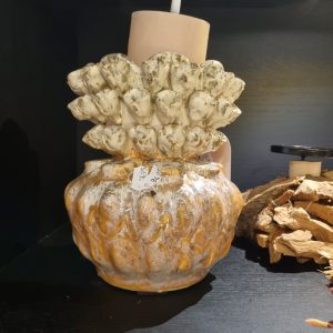 Oranje zand aardewerk geglazuurde bloem vaas / plant pot Ciro, Isaa, Afmetingen (BxDxH): 17,5x17,5x21 cm,   (op voorraad) v1