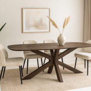 bruin eettafel mango hout ook de poten hout Deens ovaal blad, Livingfurn, genaamd Lissabon 240x105x76 cm ,V0