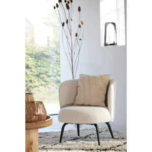 Beige stof, Met zwart metalen onderstel, lounge stoel / fauteuil Fauteuil DIEYDA bouclé crème van Light and Living, Afmetingen (BxDxH): 68x67x72 cm V0