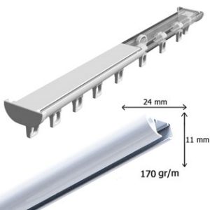 Wit  Aluminium rail DS, Forest Group, 5 m lang (20x5mtr), hoogte van 11 mm en een breedte van 24 mm. compleet met 8 x plafond steunen, 2 x eindstop , 40 x glijder, 2x eindkap V1000